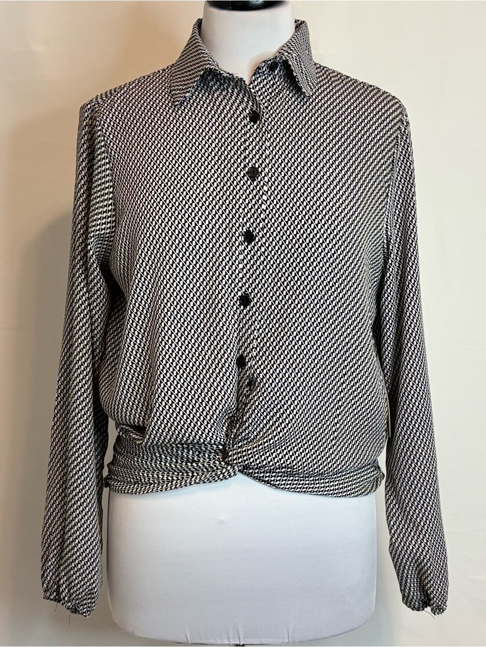 Liberty Love Black & White Geo Print Button-Down Blouse